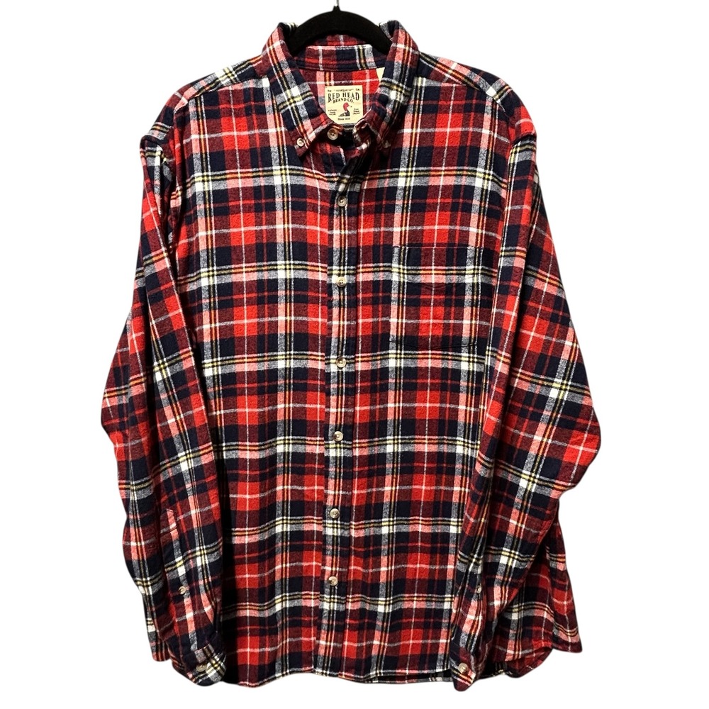 Red Head Brand Flannel Shirt Mens XL Button Down Long Sleeve Plaid Red Blue Cozy